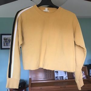 Yellow Cropped Crewneck w/ Stripes